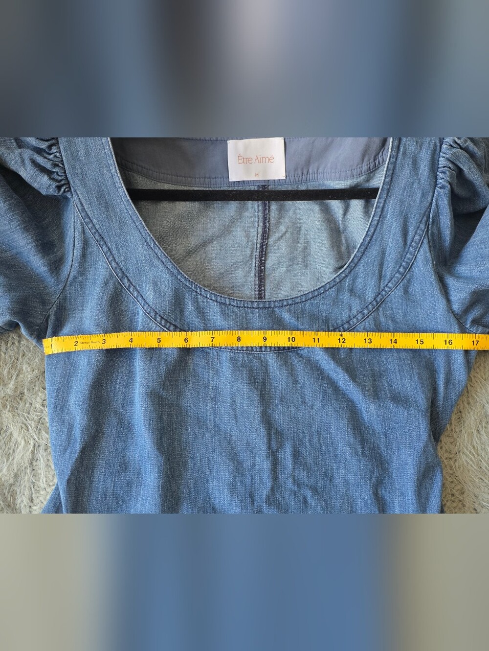 Étre Aimé Puff-Sleeve Denim Midi Dress in Blue - Picture 9 of 12